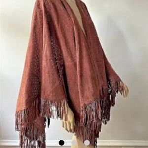 Suzanne Somers Terracotta Fringe Cape